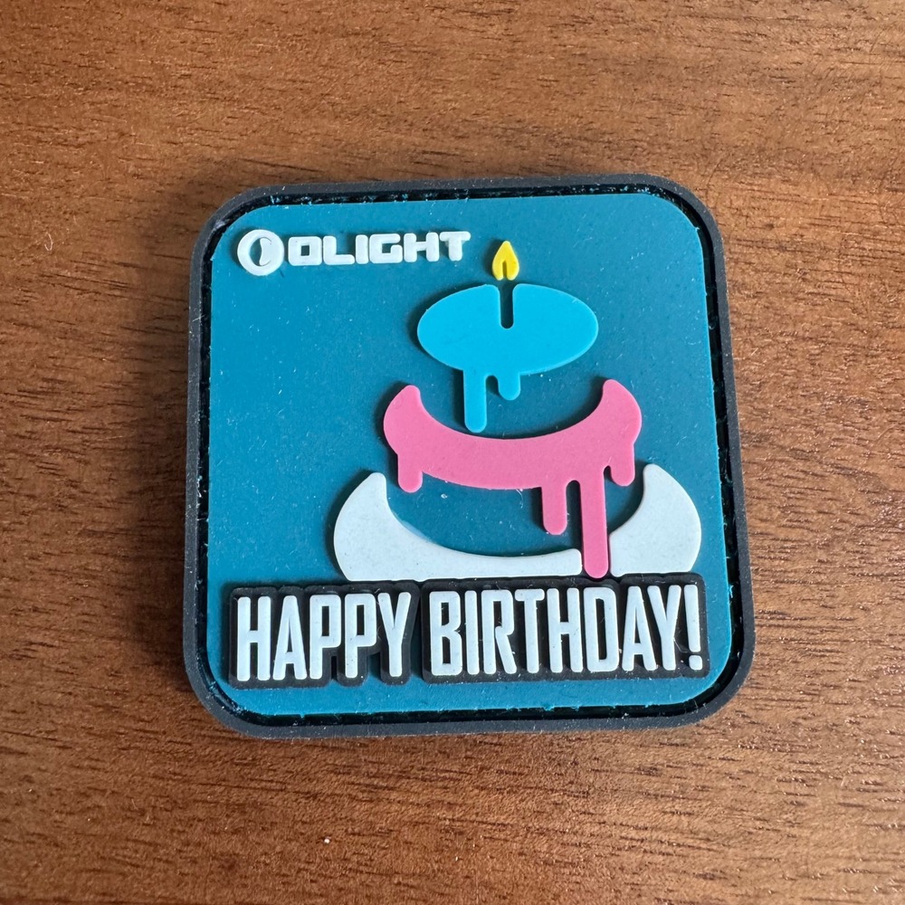 Olight Happy Birthday PVC Morale Patch Teal Blue Cake Hook Loop EDC Accessory